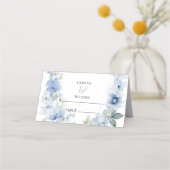 Wildflower Blauw en Wit Rustieke Elegante Bruiloft Plaatskaartje (Voorkant)