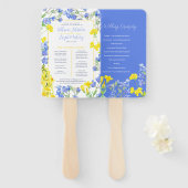 Wildflower blauw geel waterverf bruiloft programma handwaaier (Voorkant en achterkant)