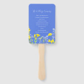 Wildflower blauw geel waterverf bruiloft programma handwaaier (Achterkant)