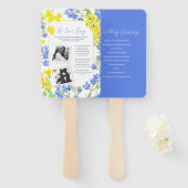 Wildflower blauw geel waterverf bruiloft programma handwaaier (Voorkant en achterkant)