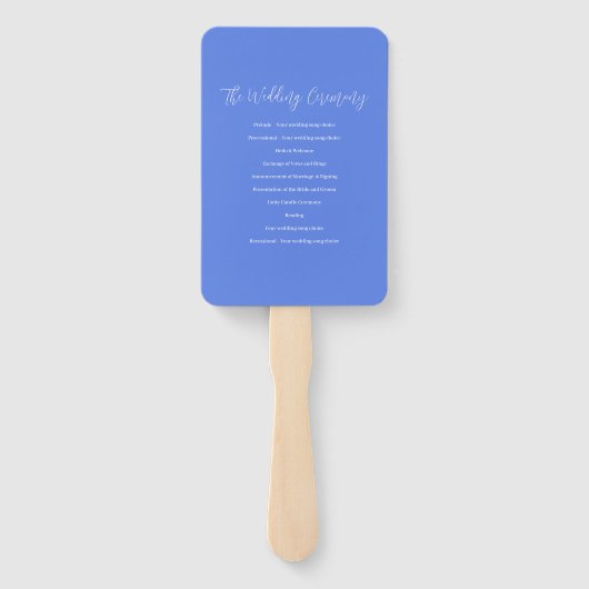 Wildflower blauw geel waterverf bruiloft programma handwaaier (Achterkant)