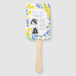 Wildflower blauw geel waterverf bruiloft programma handwaaier