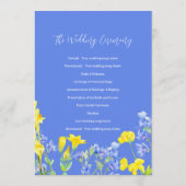 Wildflower blauw geel waterverf bruiloft programma programmakaart (Achterkant)