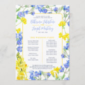 Wildflower blauw geel waterverf bruiloft programma programmakaart (Voorkant)