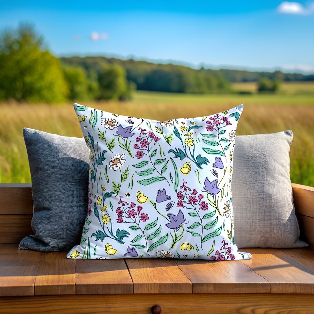 Wildflower Blauw Sierkussen (Wildflowers Blue Throw Pillow)