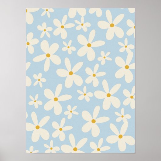 Wildflower Blauwe Daisies Boho Baby Meisje Kwekeri Poster (Voorkant)