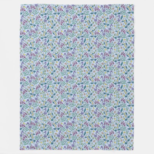 Wildflower blauwe fleece deken, groot deken (Voorkant)