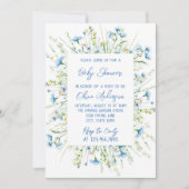 Wildflower Blauwe Waterverf Boho Baby Jongensdouch Kaart (Voorkant)