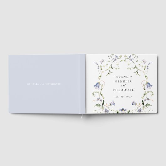 Wildflower Blauwe Waterverf bruiloft Monogram Gastenboek (Volledig)