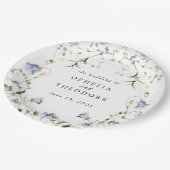 Wildflower Blauwe Waterverf bruiloft Monogram Papieren Bordje (Gekanteld)