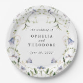 Wildflower Blauwe Waterverf bruiloft Monogram Papieren Bordje (Voorkant)