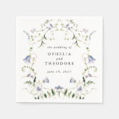 Wildflower Blauwe Waterverf bruiloft Monogram Servet (Voorkant)