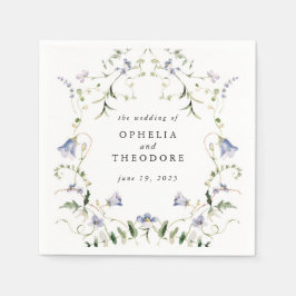 Wildflower Blauwe Waterverf bruiloft Monogram Servet