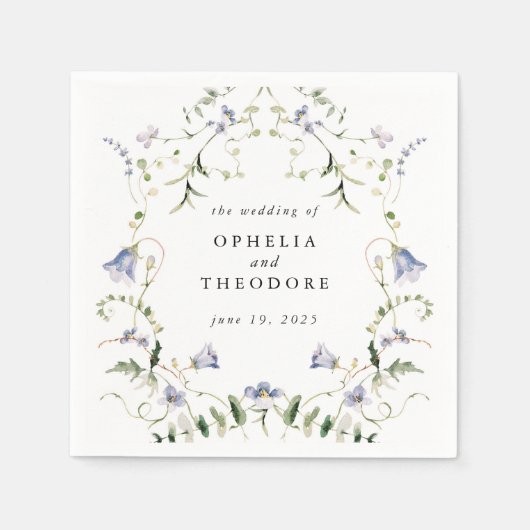 Wildflower Blauwe Waterverf bruiloft Monogram Servet (Voorkant)