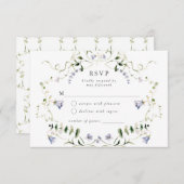 Wildflower Blauwe Waterverf Elegant Huwelijk RSVP Informatiekaartje (Voorkant / Achterkant)