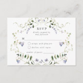 Wildflower Blauwe Waterverf Elegant Huwelijk RSVP Informatiekaartje (Voorkant)