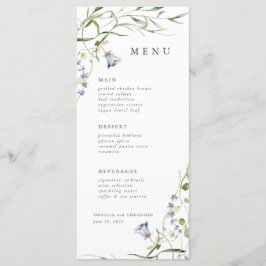 Wildflower Blauwe Waterverf Elegante bruiloft Menu