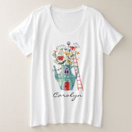Wildflower Blauwgroen theepot sprookjeshuis Waterv Grote Maat T-shirt