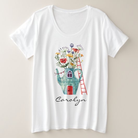 Wildflower Blauwgroen theepot sprookjeshuis Waterv Grote Maat T-shirt (Design voorkant)