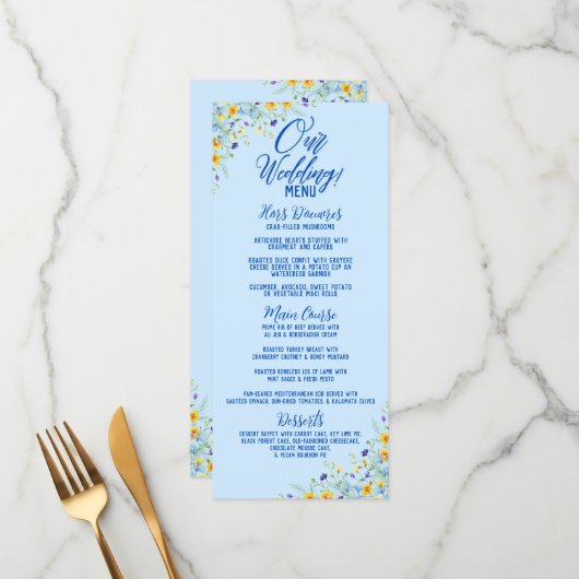 Wildflower Bliss Mooie Bloemenbruiloft Menu (Voorkant / Achterkant in situ)