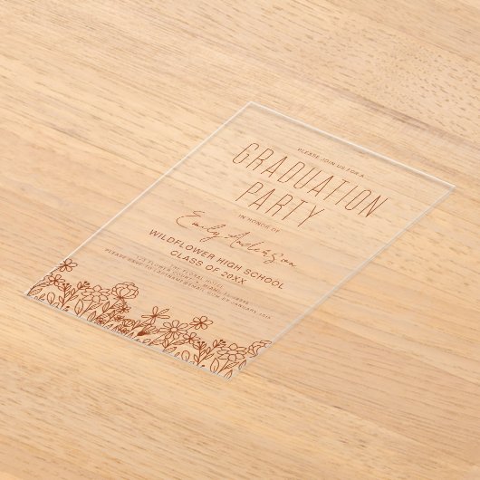 Wildflower Bloei Afstudeerfeest Boho Acryl Uitnodigingen (Laagn)