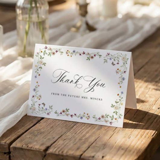 Wildflower Bloei Vintage Bruiloftsshower Bedankkaart