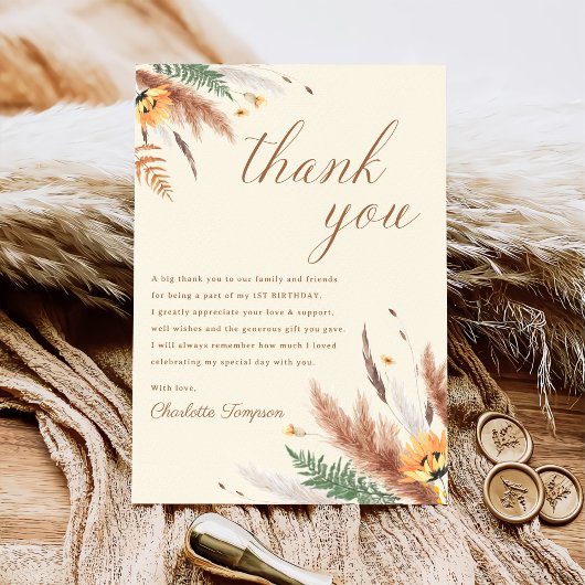 Wildflower Bloemen 1e verjaardag Bedankkaart