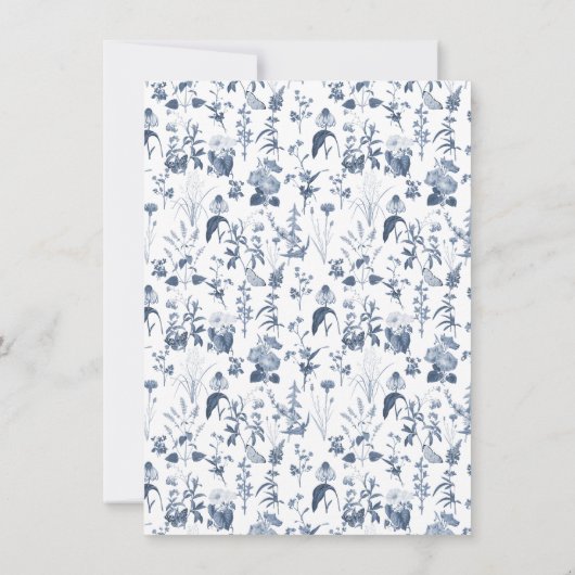 Wildflower Bloemen Blauw en Wit Bruiloft Details Kaart (Achterkant)