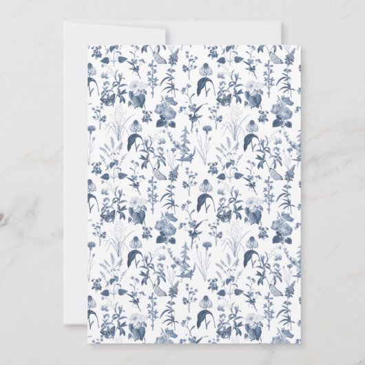 Wildflower Bloemen Blauw en Wit Bruiloft Menu Kaart (Achterkant)