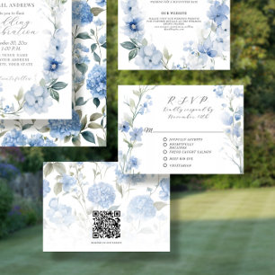 Wildflower Bloemen Blauw en Wit Elegant Bruiloft RSVP Kaartje