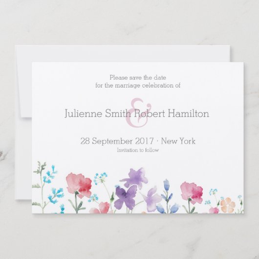 Wildflower Bloemen Bloemen Waterverf Save the Date (Voorkant)