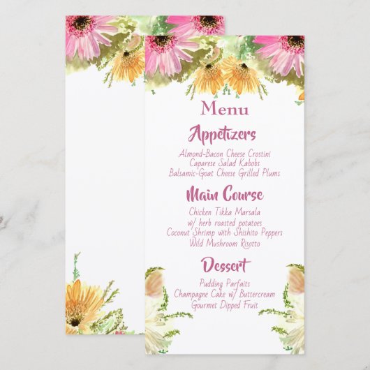 Wildflower Bloemen Bruiloft Menu's (Voorkant / Achterkant)