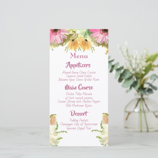 Wildflower Bloemen Bruiloft Menu's (Staand voorkant)