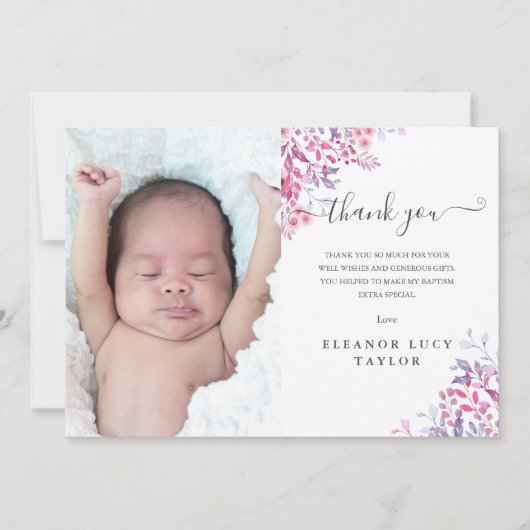 Wildflower Bloemen Doop doopsel Foto Bedankkaart (Voorkant)
