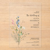 Wildflower Bloemen Elegante Rustieke bruiloft Acryl Uitnodigingen (Voorkant)