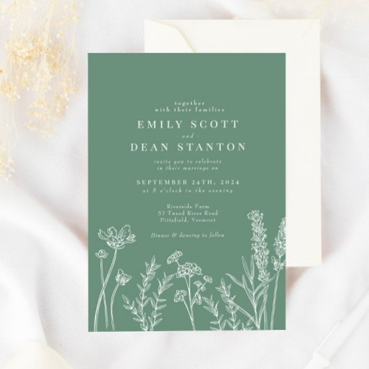 Wildflower Bloemen Groene Bruiloft Uitnodiging