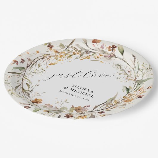 Wildflower Bloemen Herfst Herfstkrans BOHO Bruilof Papieren Bordje (Gekanteld)