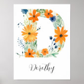 Wildflower Bloemen Initiaal Letter D Print (Voorkant)