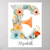 Wildflower Bloemen Initiaal Letter E Print (Voorkant)