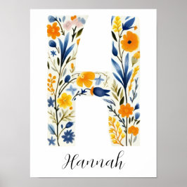 Wildflower Bloemen Initiaal Letter H Print