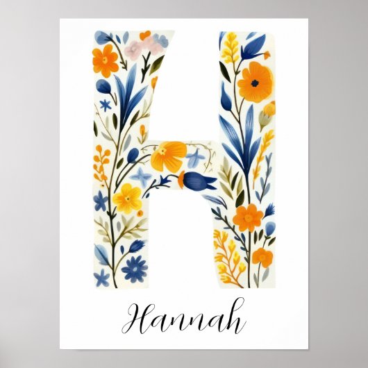 Wildflower Bloemen Initiaal Letter H Print (Voorkant)