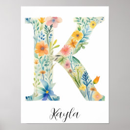 Wildflower Bloemen Initiaal Letter K Print