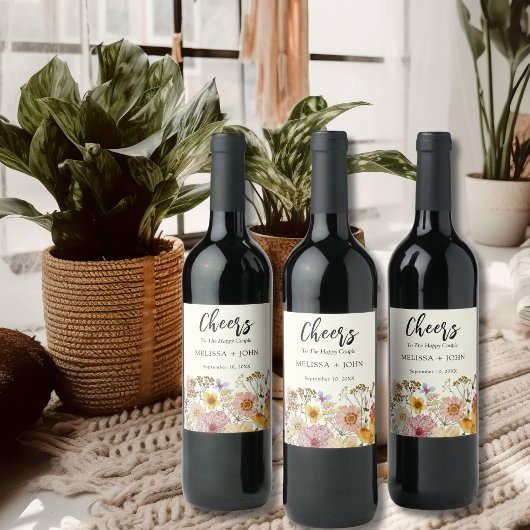 Wildflower bloemen juichen bruiloft wijn label wijn etiket