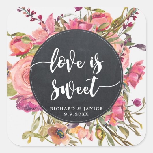 Wildflower Bloemen Liefde Is Sweet sticker Bruilof (Voorkant)