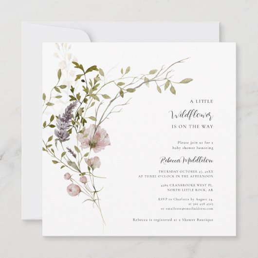 Wildflower Bloemen Meisje Baby shower Kaart (Voorkant)