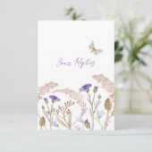 Wildflower bloemen paarse herfst bruiloft eenvoudi RSVP kaartje (Staand voorkant)