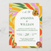 Wildflower  Bloemen Regenboog Retro Bruiloft Kaart (Voorkant / Achterkant)