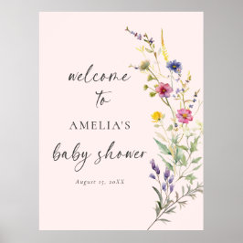 Wildflower Bloemen Roze Baby shower Welkom Poster
