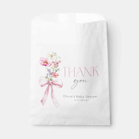 Wildflower Bloemen Roze strik Baby shower Bedankzakje (Voorkant)