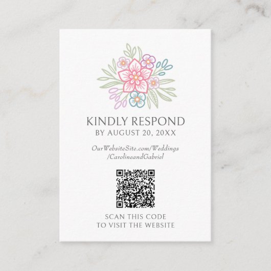 Wildflower Bloemen RSVP QR Code Huwelijk Informatiekaartje (Voorkant)